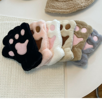Winter Cute Cartoon Cat Girl Fluffy Bear Paw Gloves
